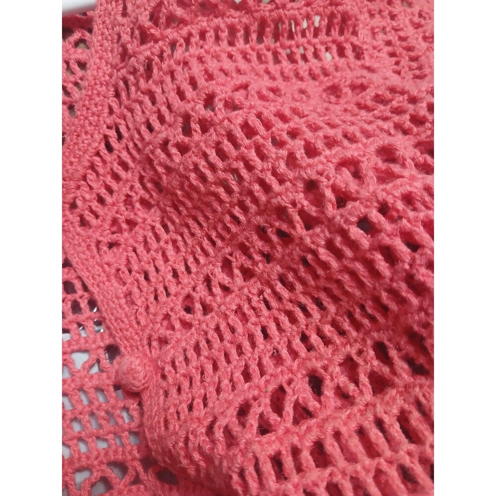 Vintage Hampshire Studio Cardigan Petite Large Pink Open Knit Boho Cottage Beach - Picture 3 of 5